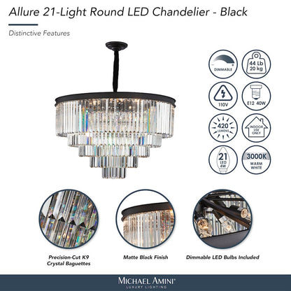 Allure 21-Light Round Crystal Chandelier - Matte Black
