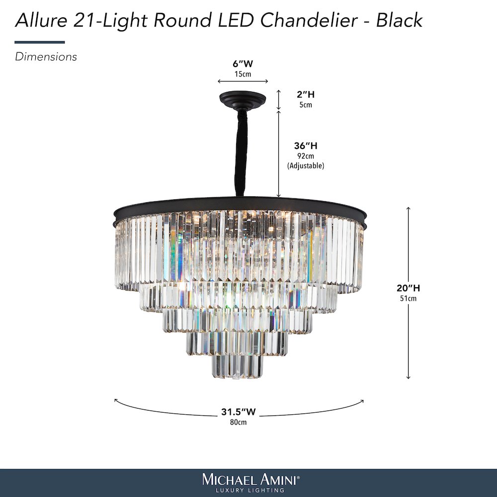 Allure 21-Light Round Crystal Chandelier - Matte Black