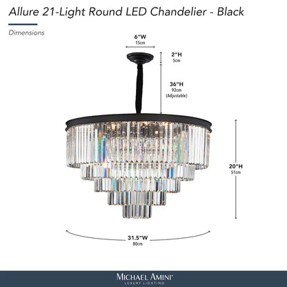 Allure 21-Light Round Crystal Chandelier - Matte Black