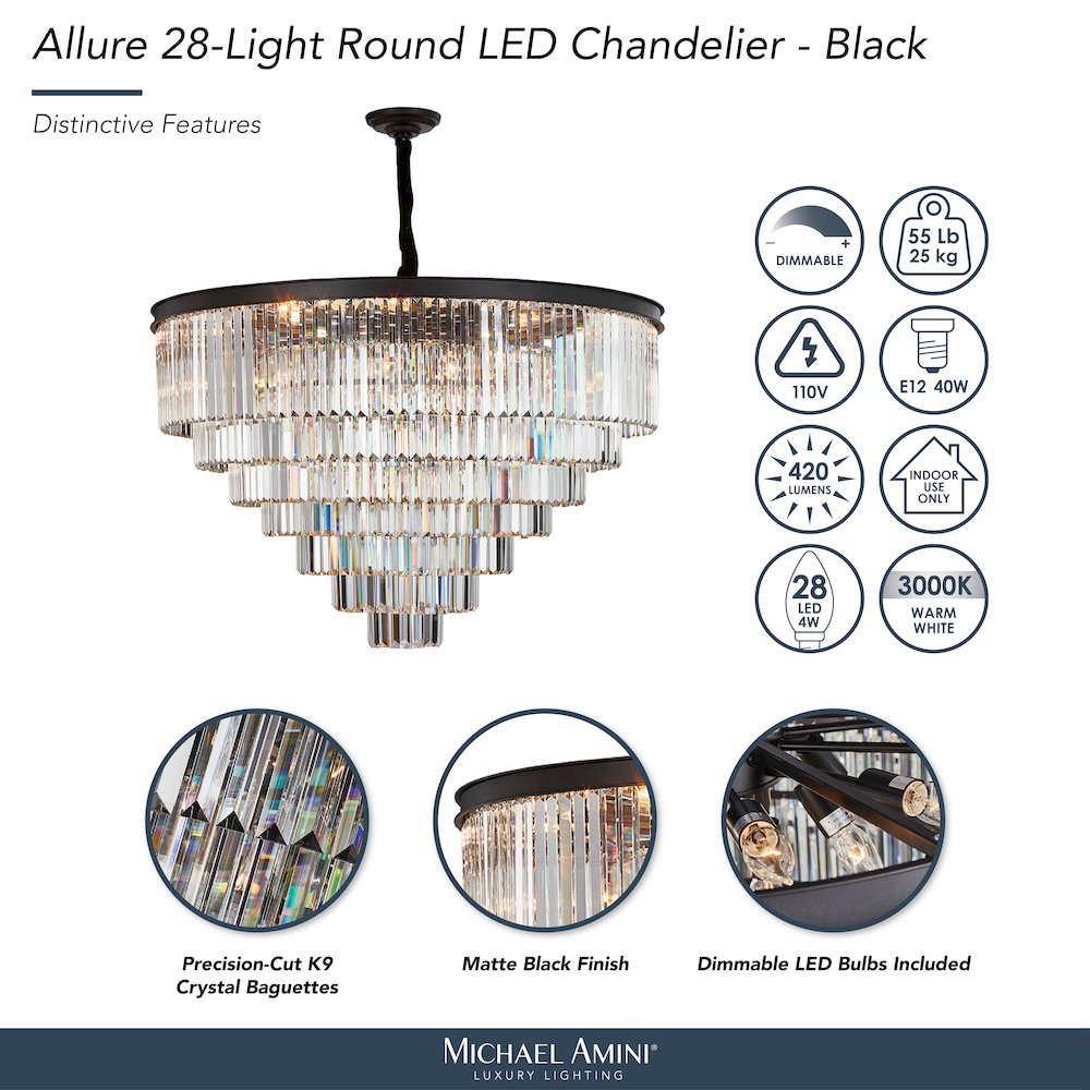 Allure 28-Light Round Crystal Chandelier - Matte Black