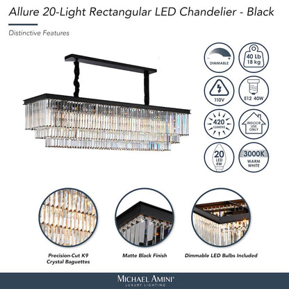 Allure 20-Light Rectangular Crystal Chandelier - Matte Black