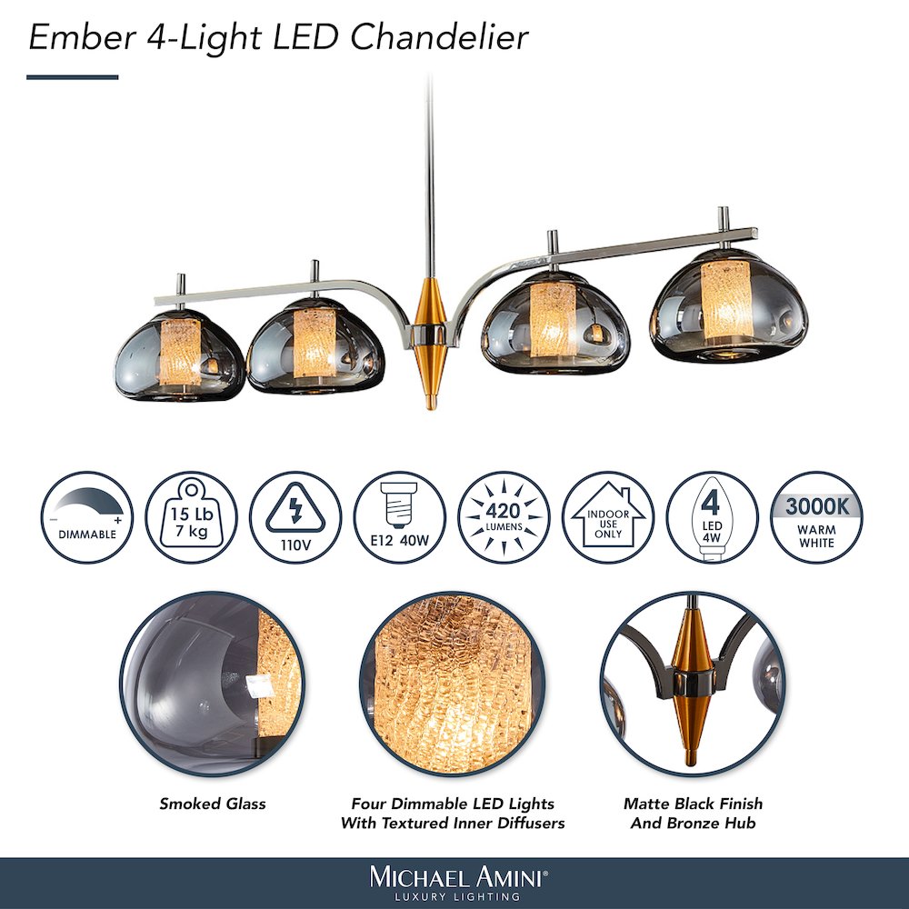 Ember 4-Light LED Chandelier - Smoke/Black Pearl