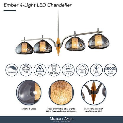 Ember 4-Light LED Chandelier - Smoke/Black Pearl
