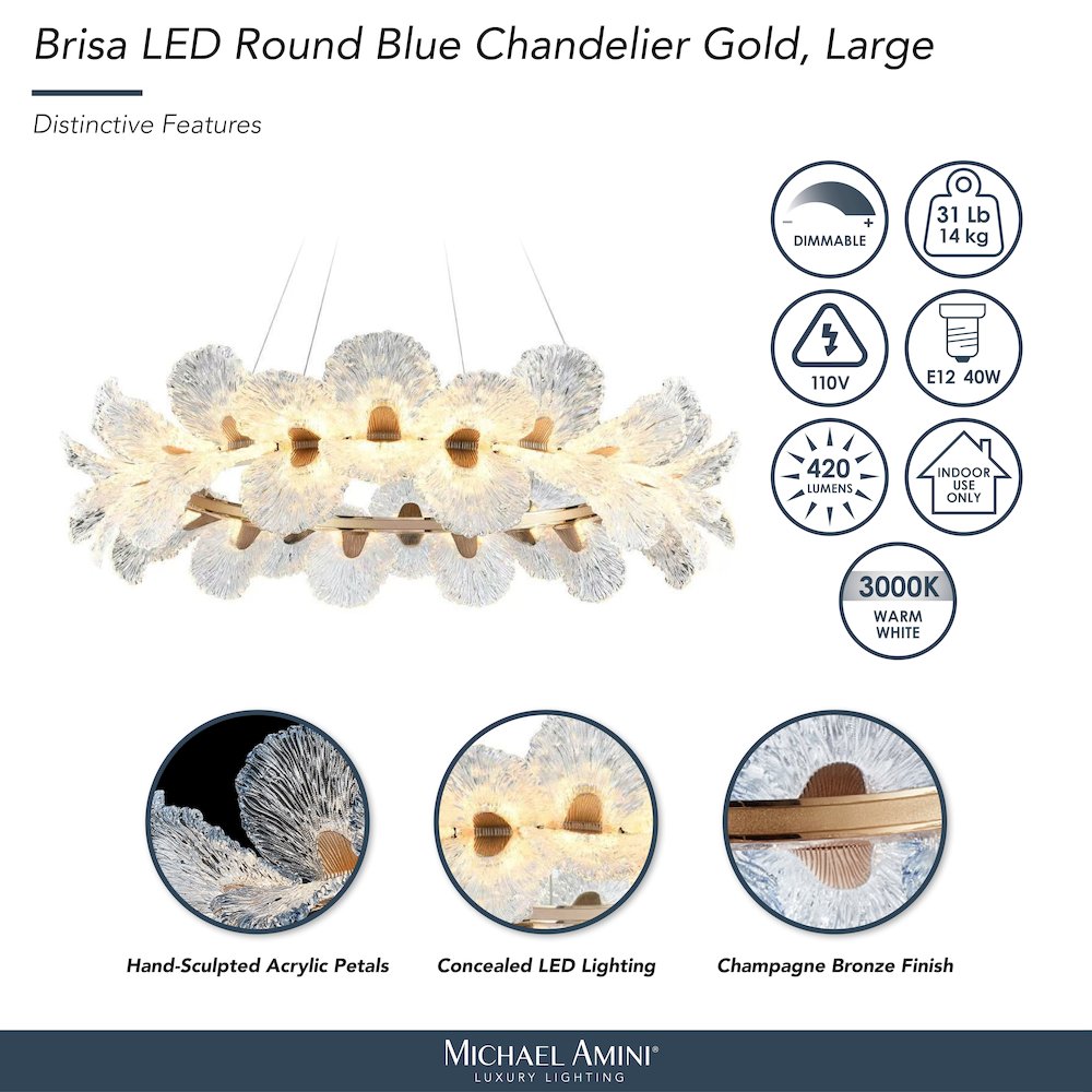 Brisa 39" Round LED Chandelier - Ocean Blue/Bronze