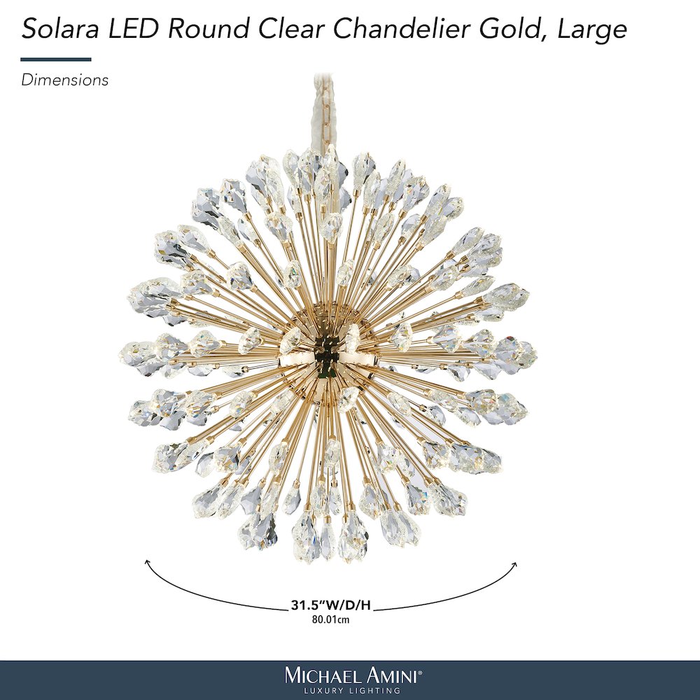 Solara 32" Round Crystal LED Chandelier - Gold