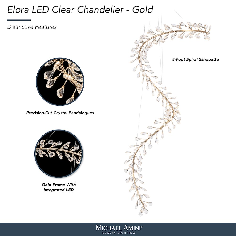 Elora 98" LED Crystal Chandelier - Gold