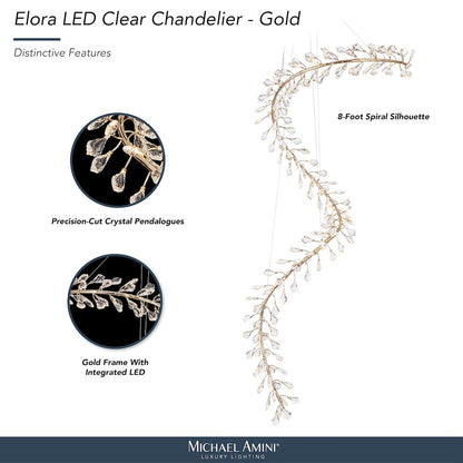 Elora 98" LED Crystal Chandelier - Gold
