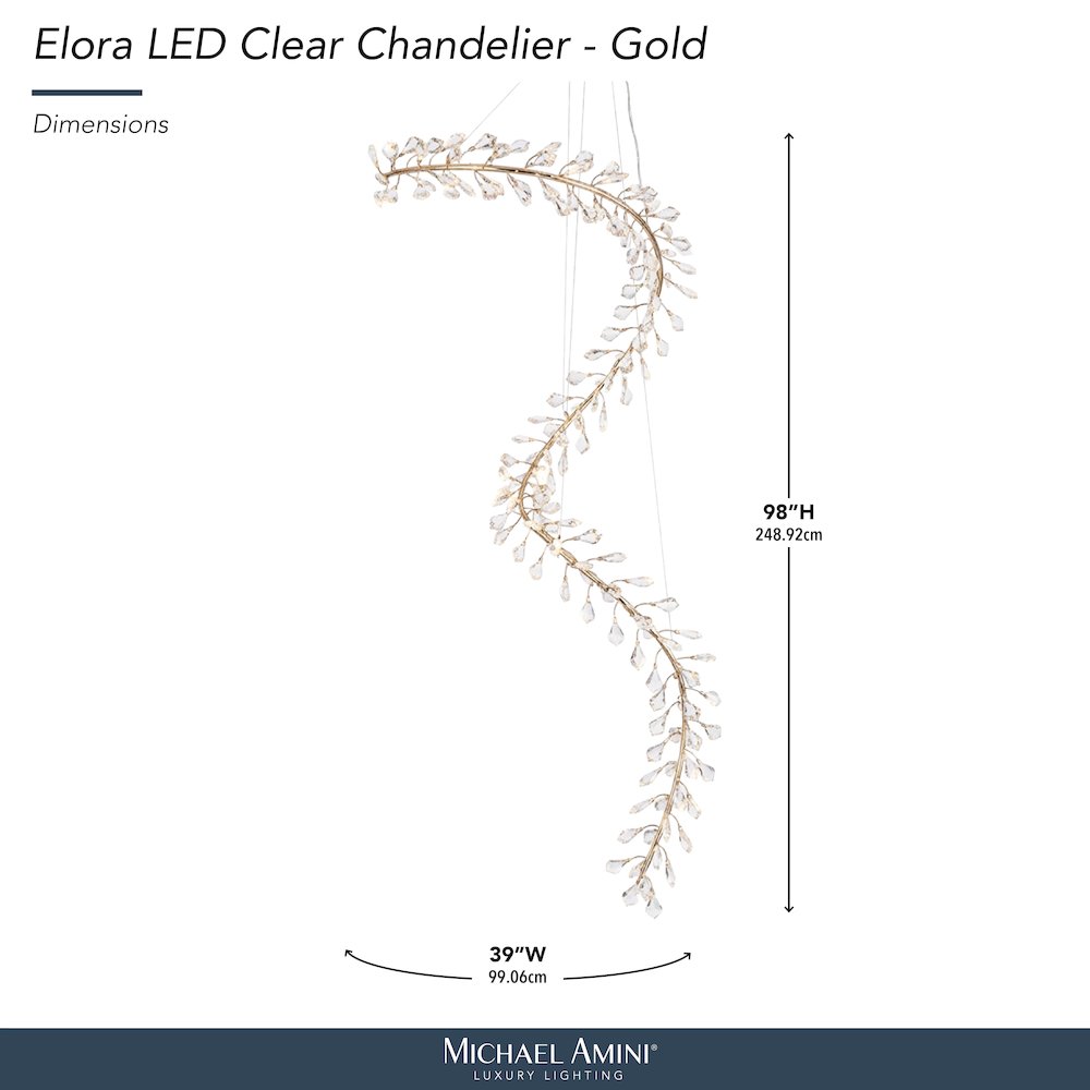Elora 98" LED Crystal Chandelier - Gold