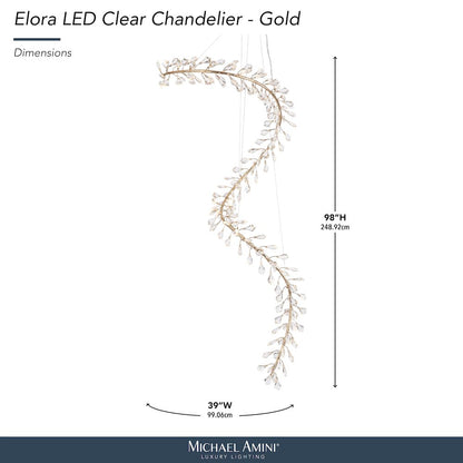 Elora 98" LED Crystal Chandelier - Gold