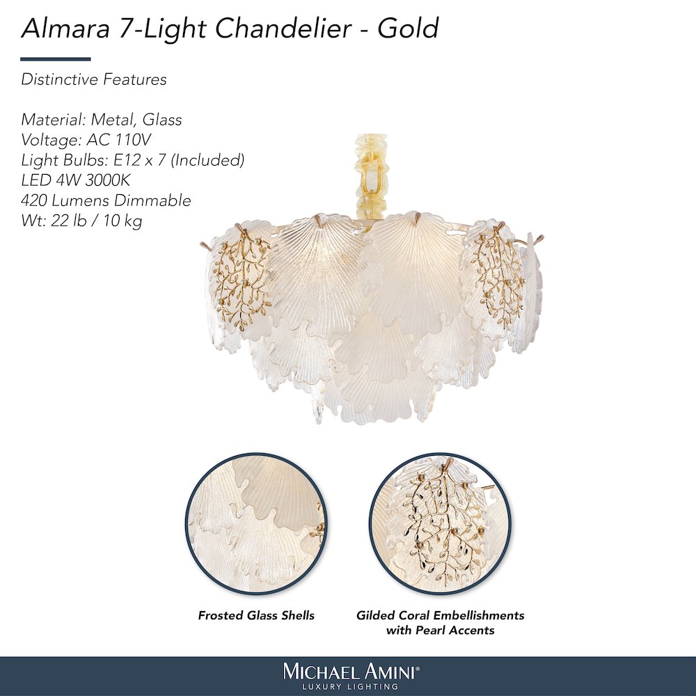 Almara 7-Light Frosted Glass Chandelier - Frost/Gold