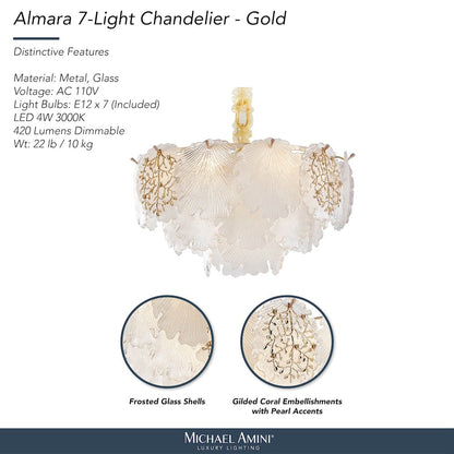 Almara 7-Light Frosted Glass Chandelier - Frost/Gold