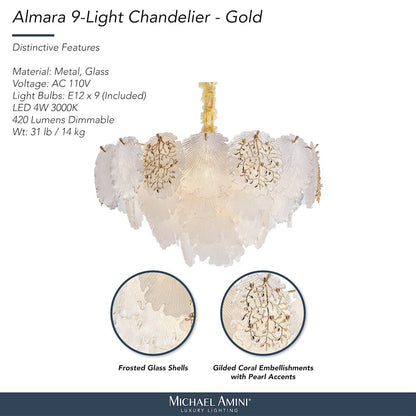 Almara 9-Light Frosted Glass Chandelier - Frost/Gold