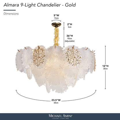 Almara 9-Light Frosted Glass Chandelier - Frost/Gold