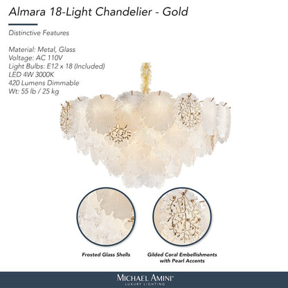Almara 18-Light Frosted Glass Chandelier - Frost/Gold