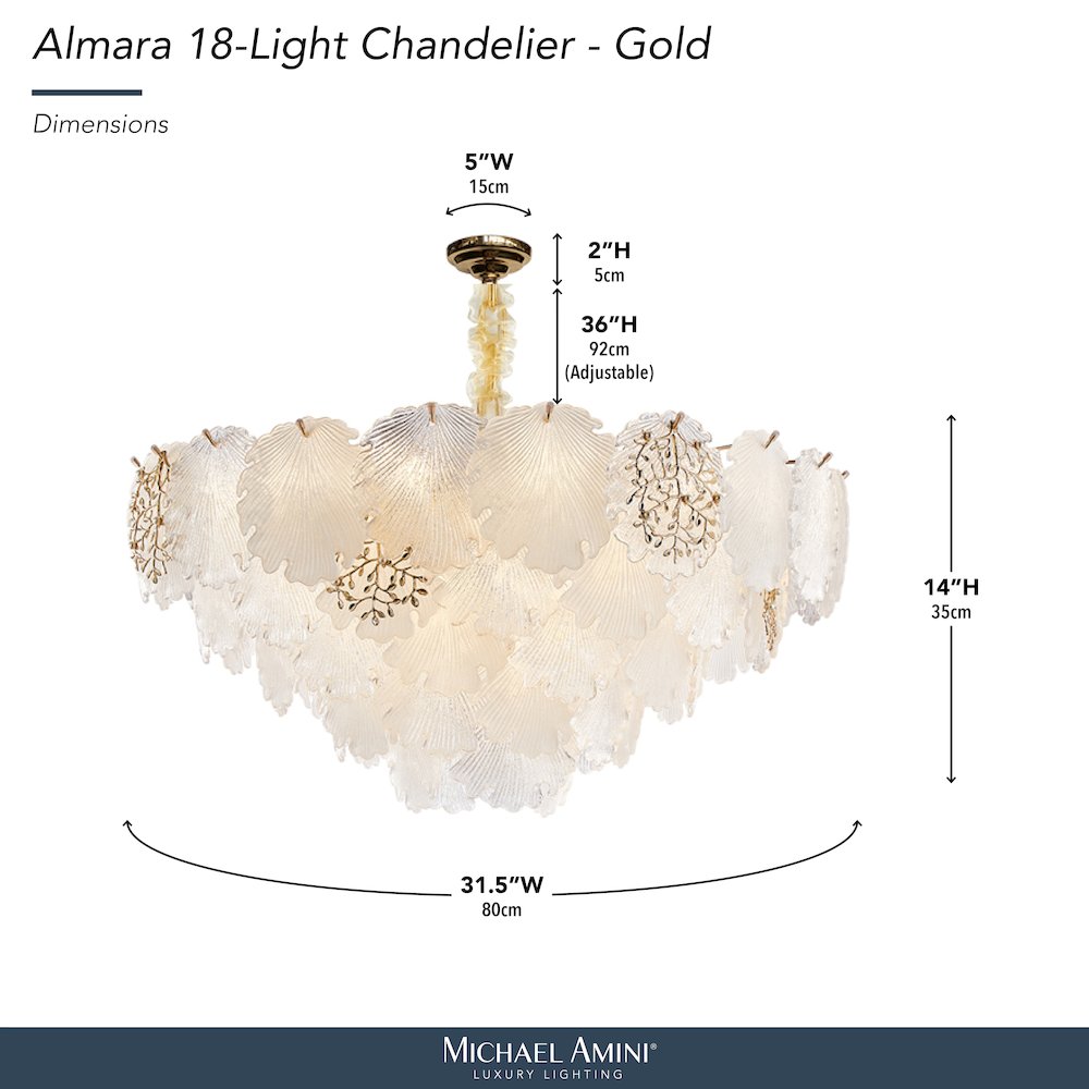 Almara 18-Light Frosted Glass Chandelier - Frost/Gold