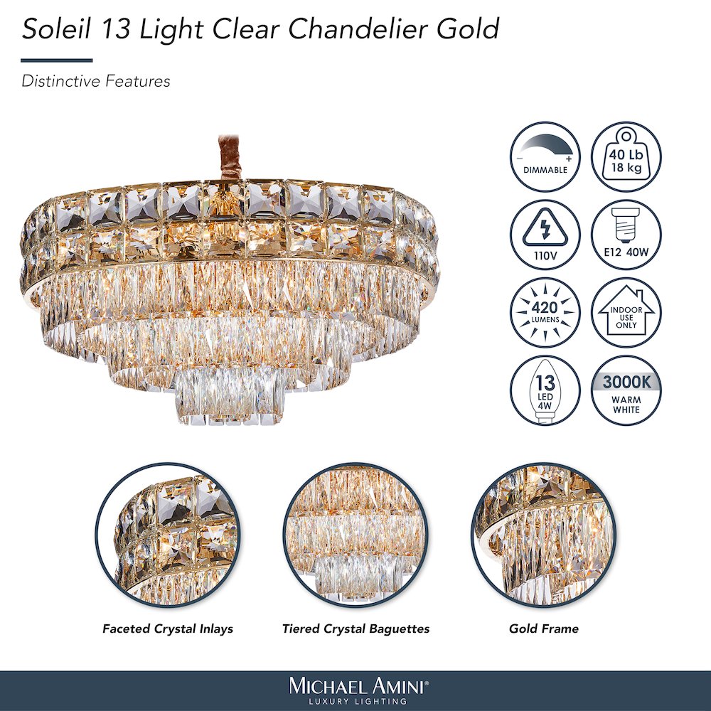 Soleil 13-Light Crystal Chandelier - Gold