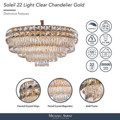 Soleil 22-Light Crystal Chandelier - Gold