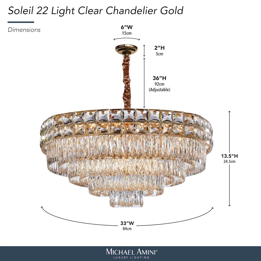 Soleil 22-Light Crystal Chandelier - Gold