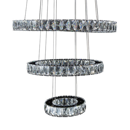 Asteroids 3-Ring Modern LED Crystal Chandelier - Chrome