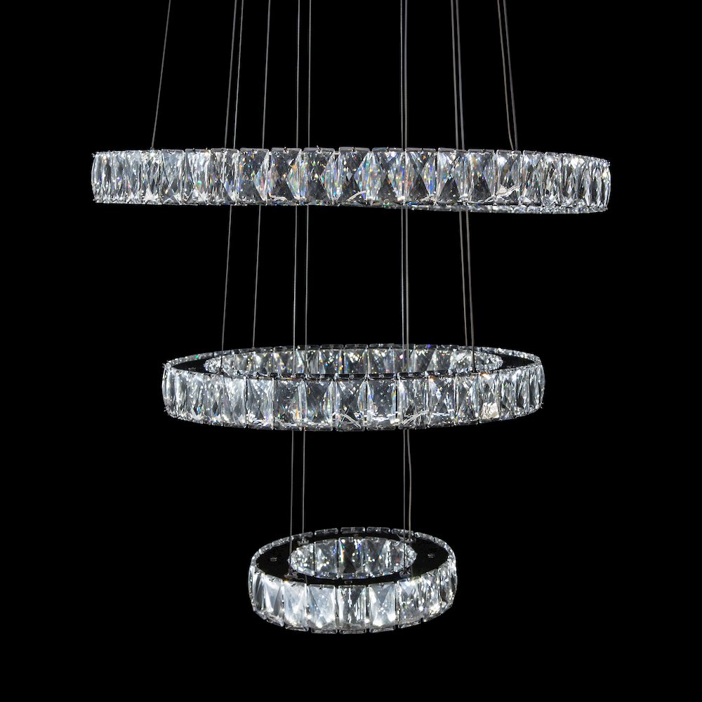 Asteroids 3-Ring Modern LED Crystal Chandelier - Chrome