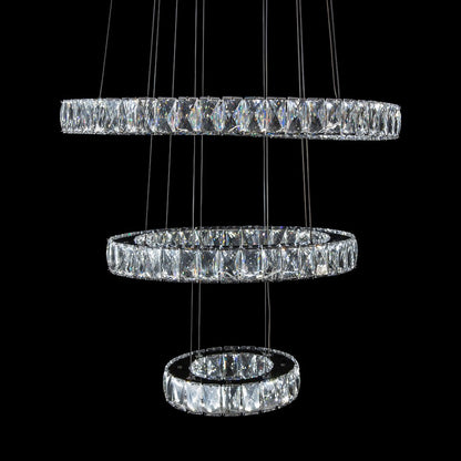 Asteroids 3-Ring Modern LED Crystal Chandelier - Chrome