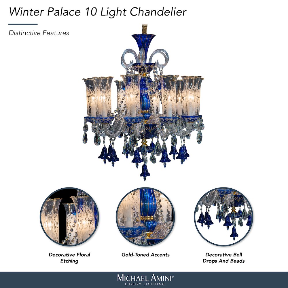Winter Palace 10-Light Traditional Crystal Chandelier - Royal Blue