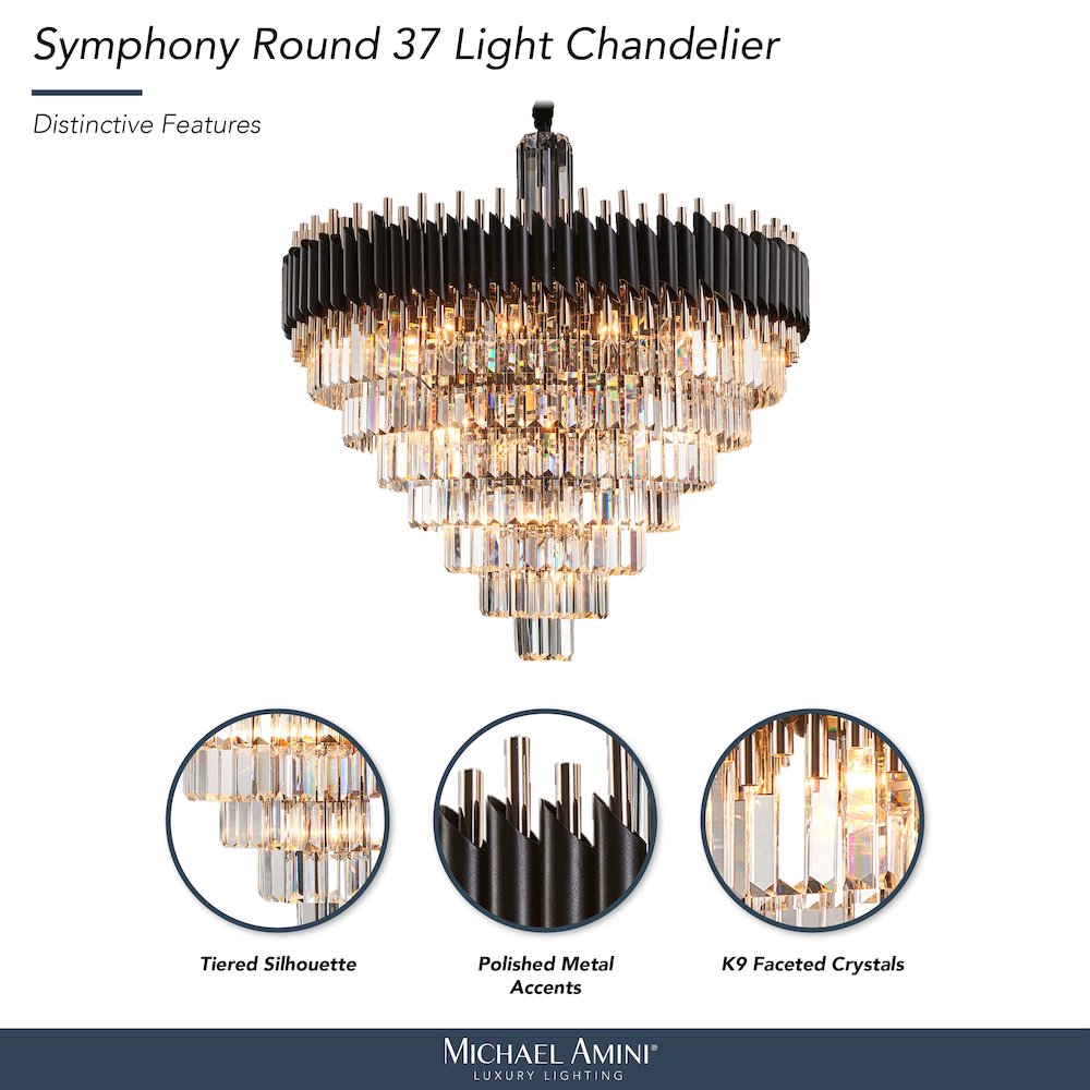 Symphony Round 37-Light Crystal Chandelier - Black