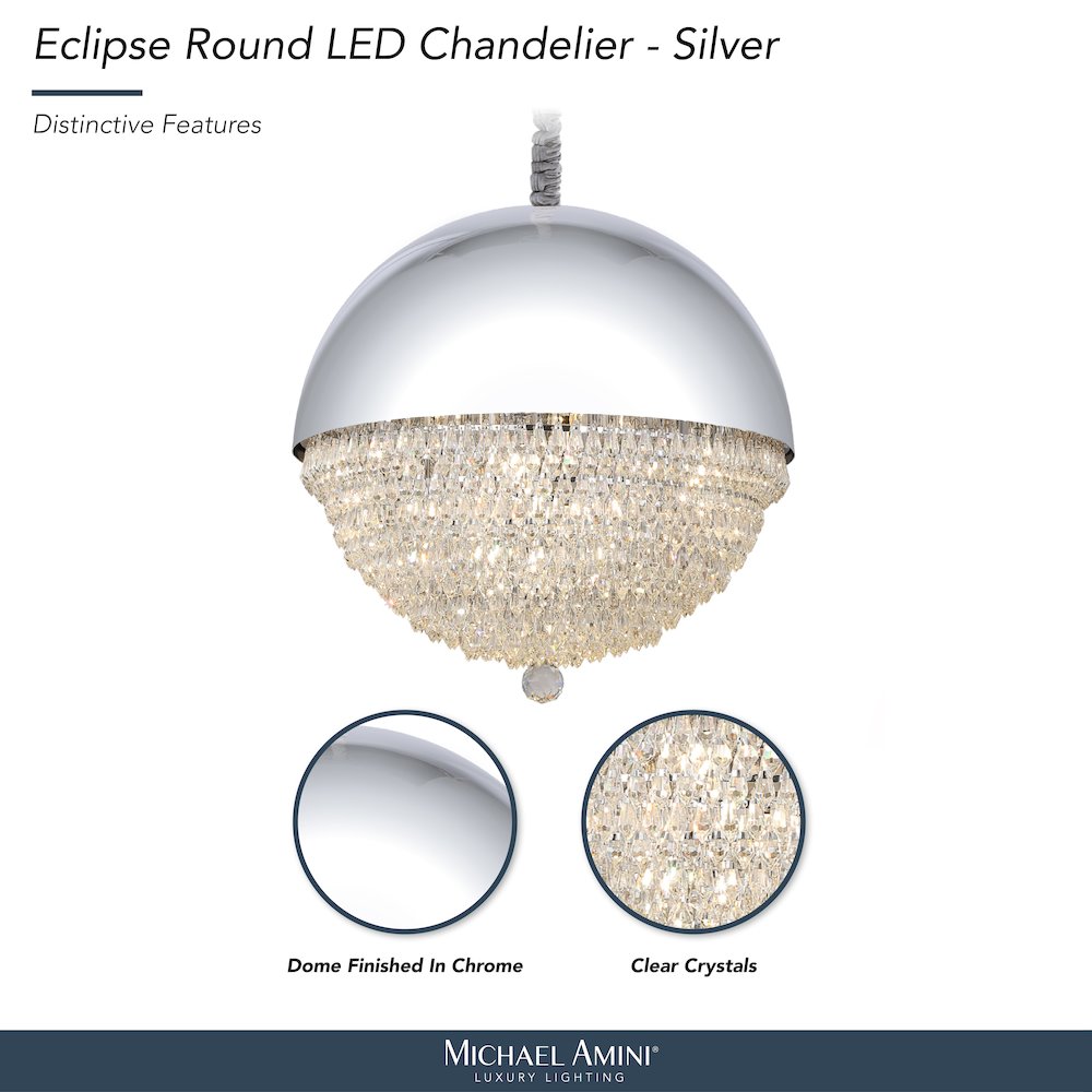 Eclipse LED Crystal and Metal Chandelier - Silver