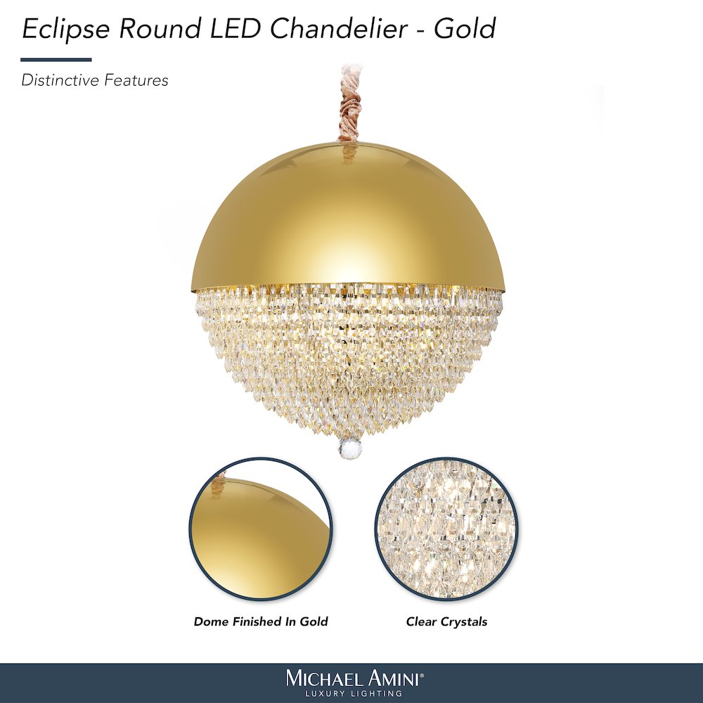 Eclipse LED Crystal and Metal Chandelier - Gold