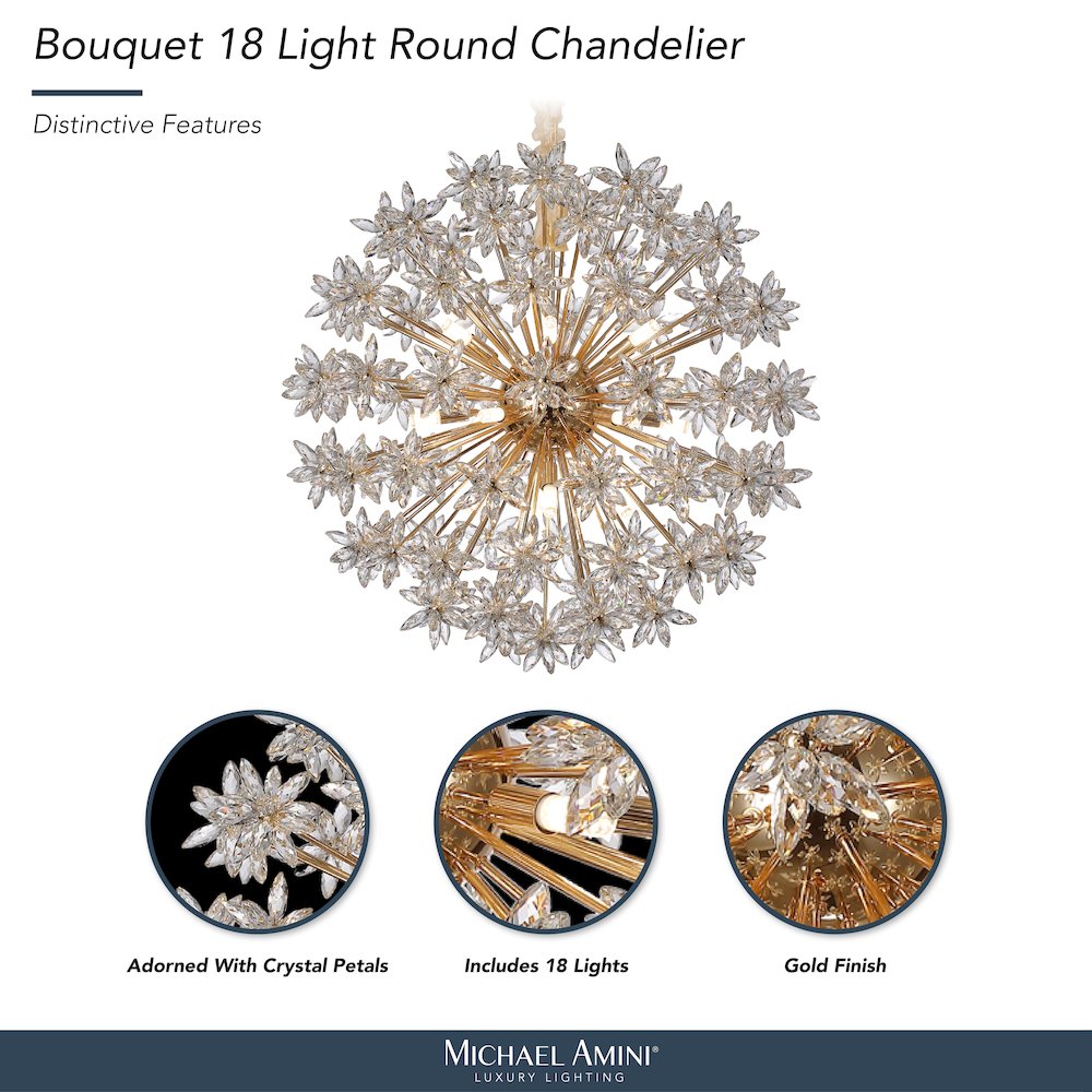 Bouquet 18-Light Round Crystal Chandelier - Gold
