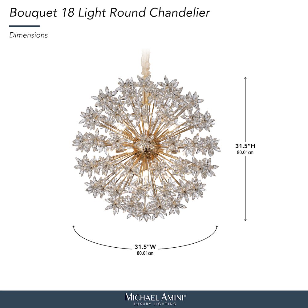 Bouquet 18-Light Round Crystal Chandelier - Gold