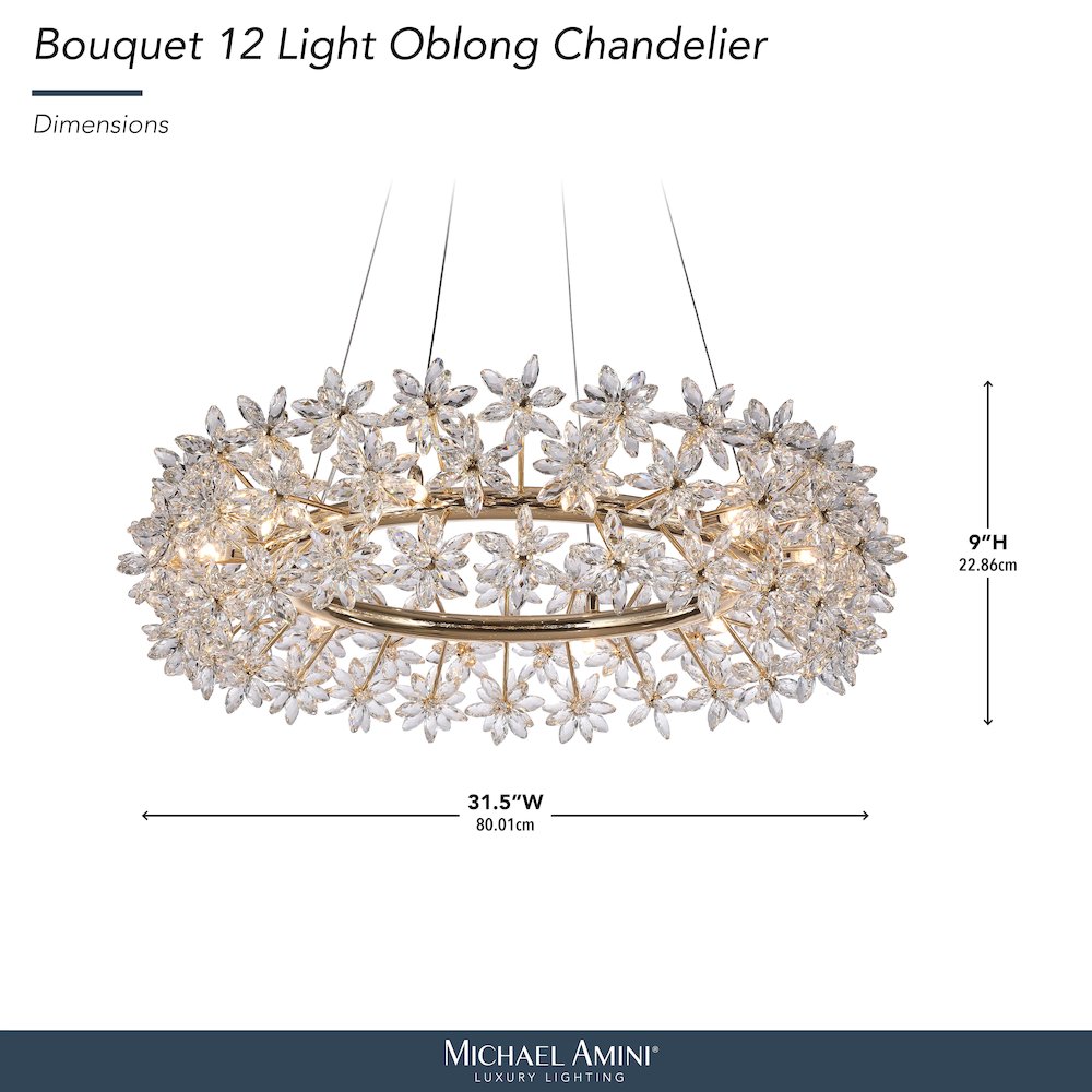 Bouquet Round 32" Crystal Chandelier - Gold