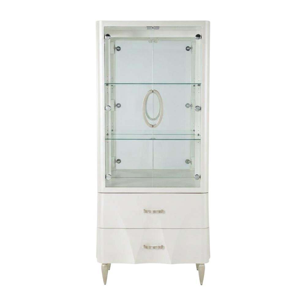 Creamy Pearl Display Cabinet with Glass Shelves in Elegant Finish