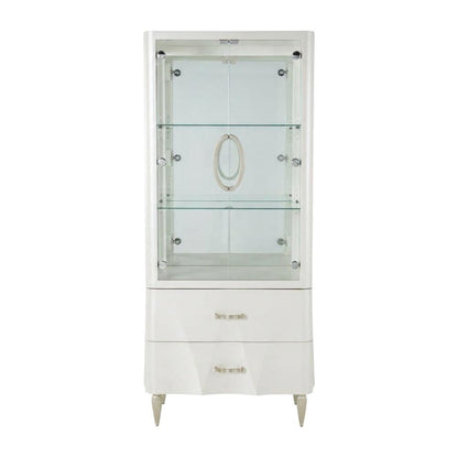 Creamy Pearl Display Cabinet with Glass Shelves in Elegant Finish