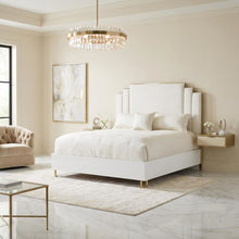 Upholstered Eastern King Bed in Cream with Polyester Fabric and Woven Finish