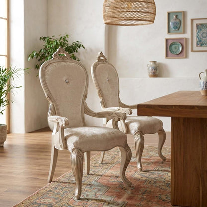 Champagne Velvet Dining Arm Chairs Set of 2 with Rubberwood Frame