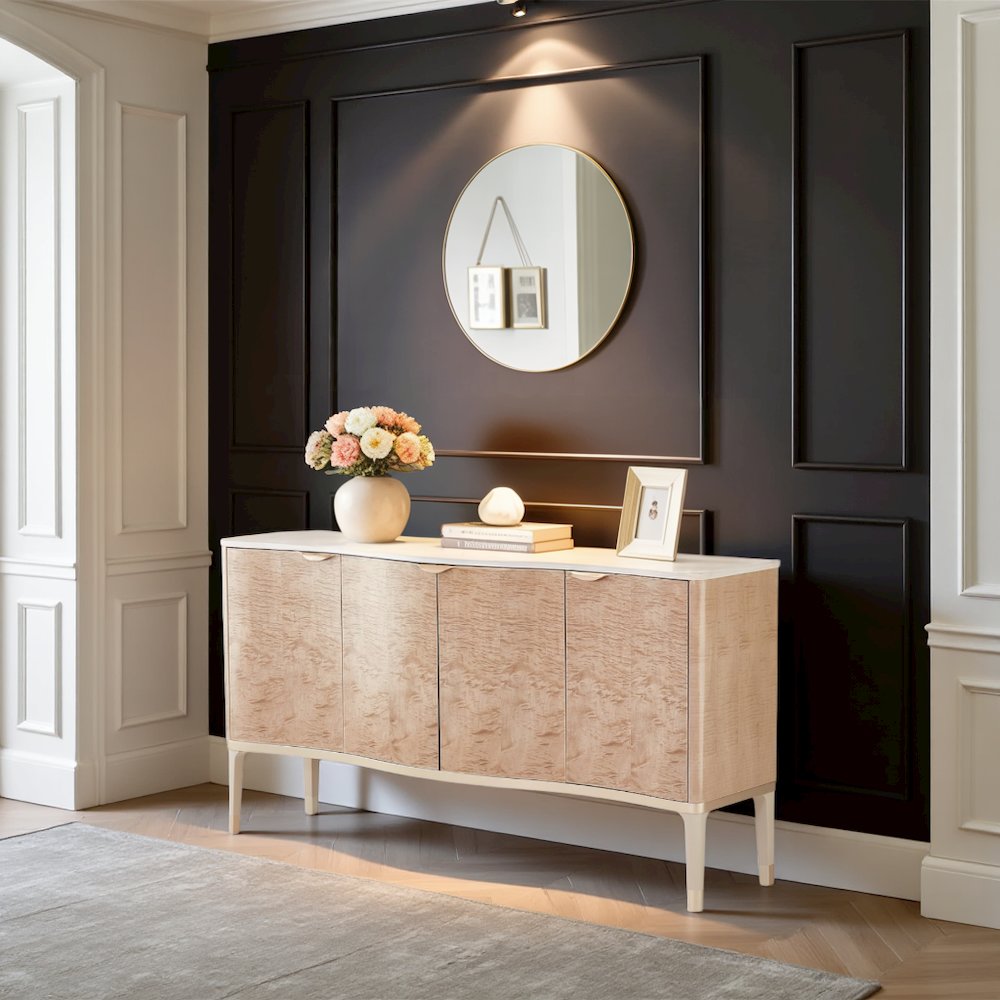 Elegant Blush Sideboard Buffet Cabinet with Storage and Bar Cabinet Use