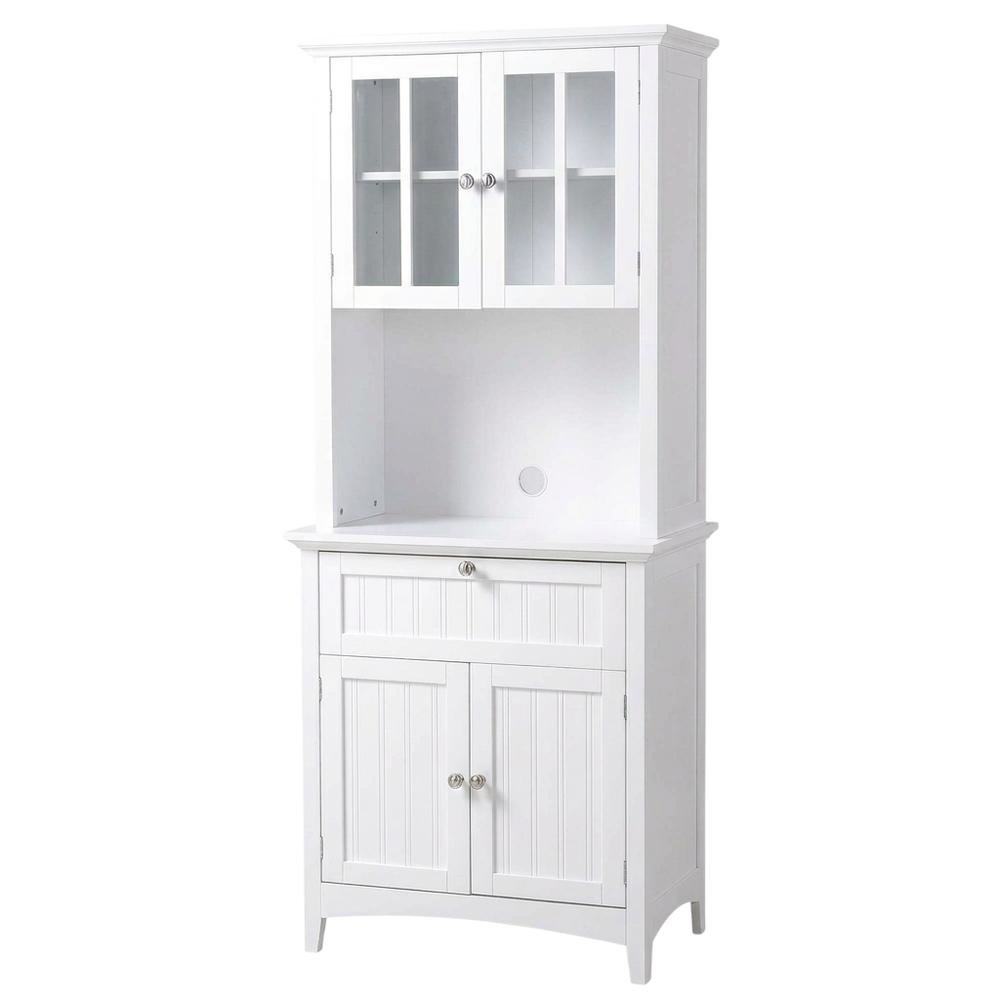 Metal and wood buffet with framed glass doors and drawer for stylish storage