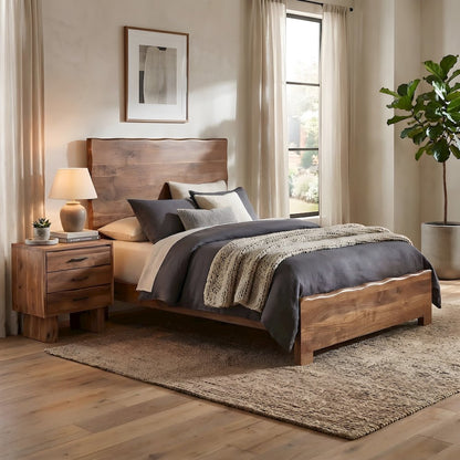 Solid Acacia King Panel Bed with Live Edge Headboard and Footboard