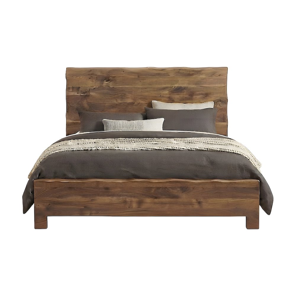 Solid Acacia King Panel Bed with Live Edge Headboard and Footboard