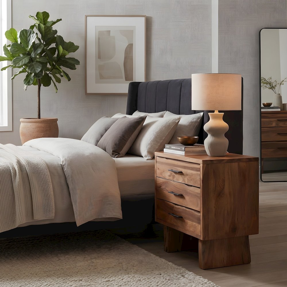 Solid Acacia 3-Drawer Nightstand with Live Edge Drawer Fronts