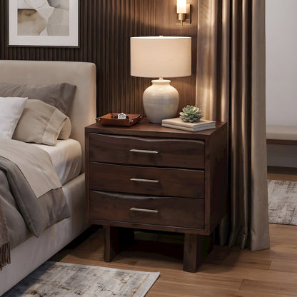 Solid Acacia Wood Nightstand with Live Edge Drawers with Storage