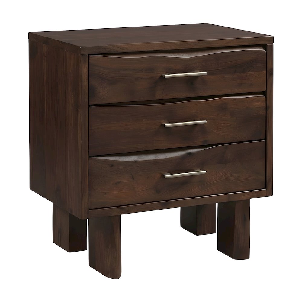 Solid Acacia Wood Nightstand with Live Edge Drawers with Storage