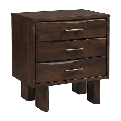 Solid Acacia Wood Nightstand with Live Edge Drawers with Storage