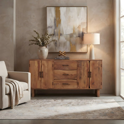 Solid Acacia Sideboard with Live Edge Doors, 4 Doors and 3 Drawers