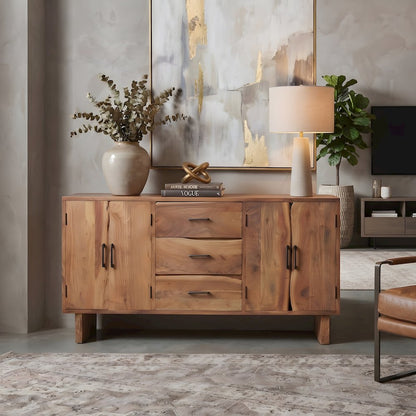Solid Acacia Sideboard with Live Edge Doors, 4 Doors and 3 Drawers