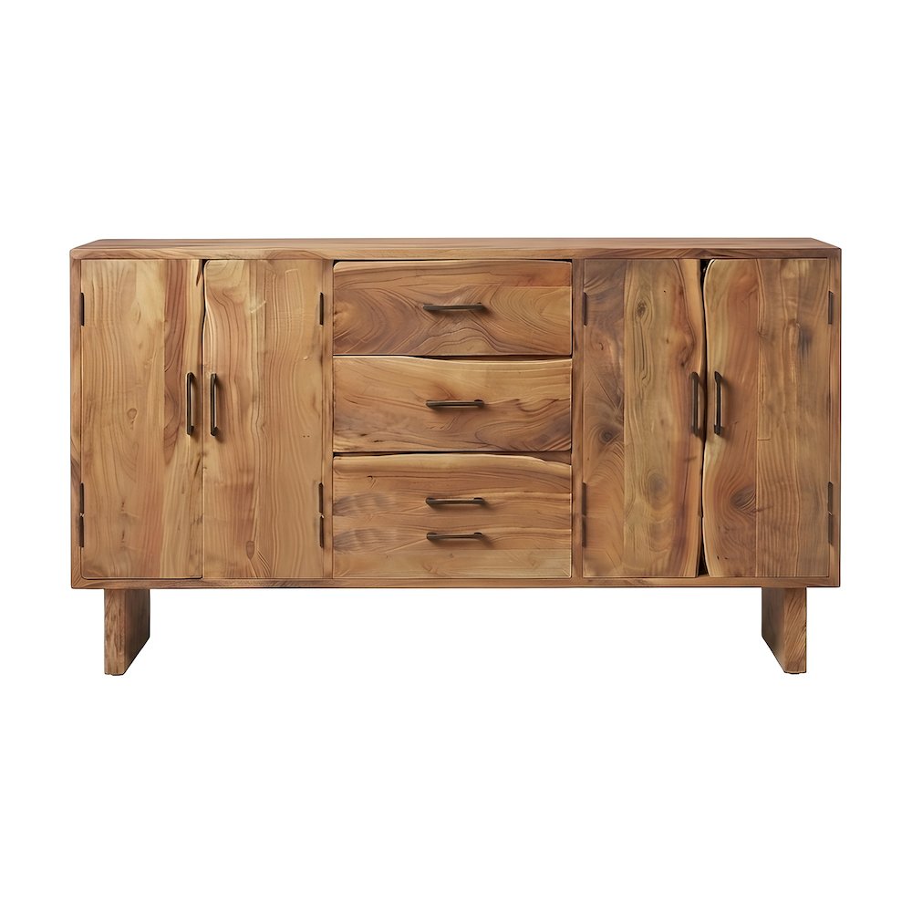 Solid Acacia Sideboard with Live Edge Doors, 4 Doors and 3 Drawers