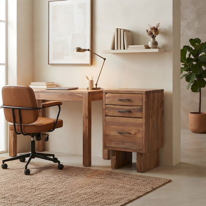 Solid Acacia Vertical Filing Cabinet with Live Edge Drawers, 3 Drawers