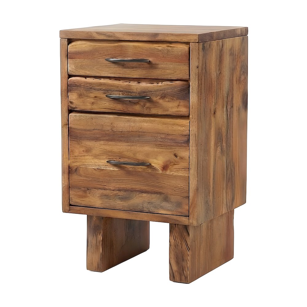 Solid Acacia Vertical Filing Cabinet with Live Edge Drawers, 3 Drawers