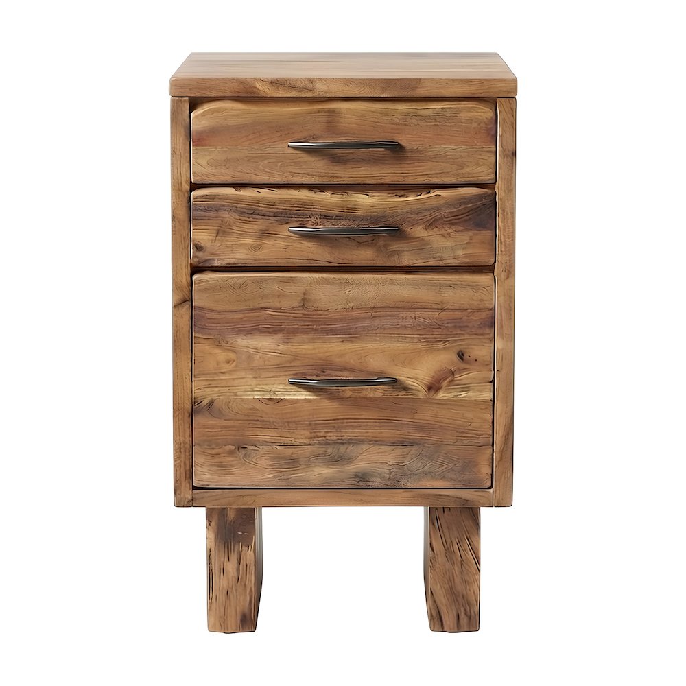 Solid Acacia Vertical Filing Cabinet with Live Edge Drawers, 3 Drawers